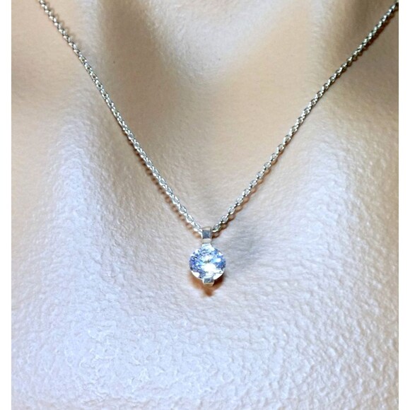 Round Cut 1Ct Diamonique Solitaire Sterling Silver Pendant Necklace VTG - Picture 2 of 7